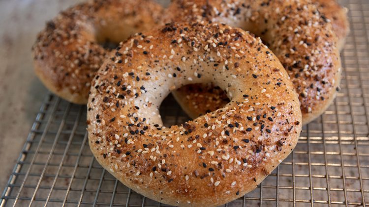 Everything bagels on a cooling rack