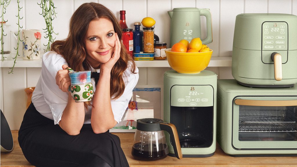 Drew Barrymore with her kitchenware