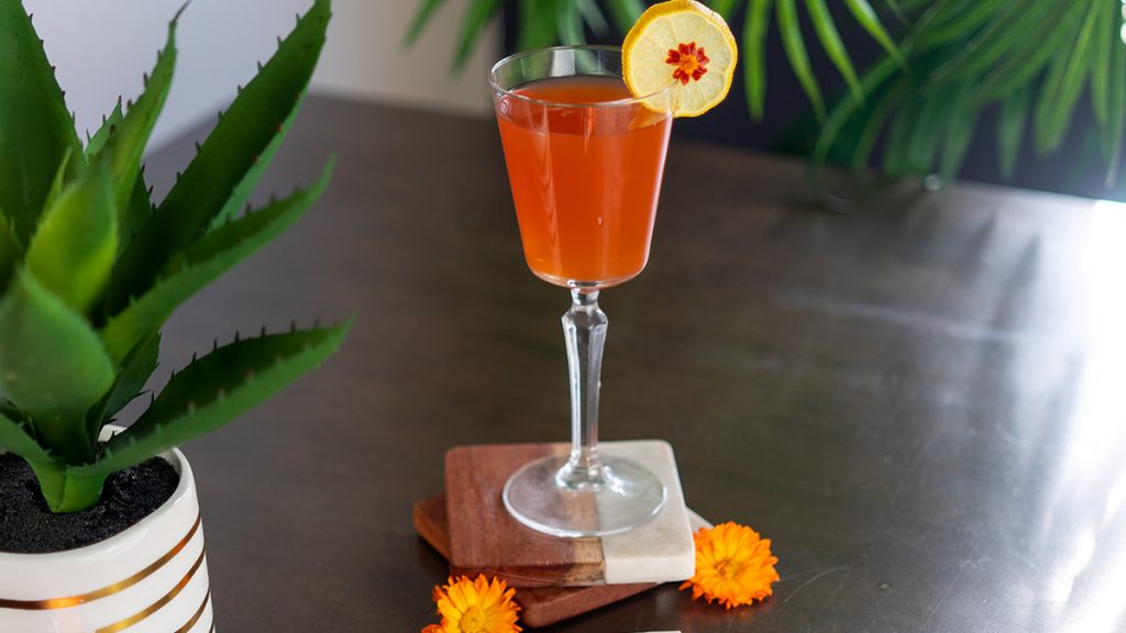 A cocktail on a table